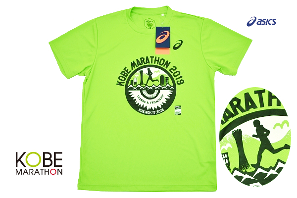 Y-9901★送料無料★新品 未使用品★神戸マラソン 2019年 参加記念★asics製 速乾素材 ランニングショートスリーブトップ 半袖 T-シャツ M拍卖