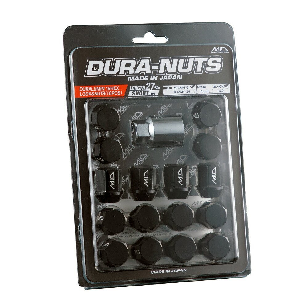 MID DURA-NUTS ジュラルミンロック&ナットセット L27 ブラック M12×P1.5 4H用 16個パック拍卖