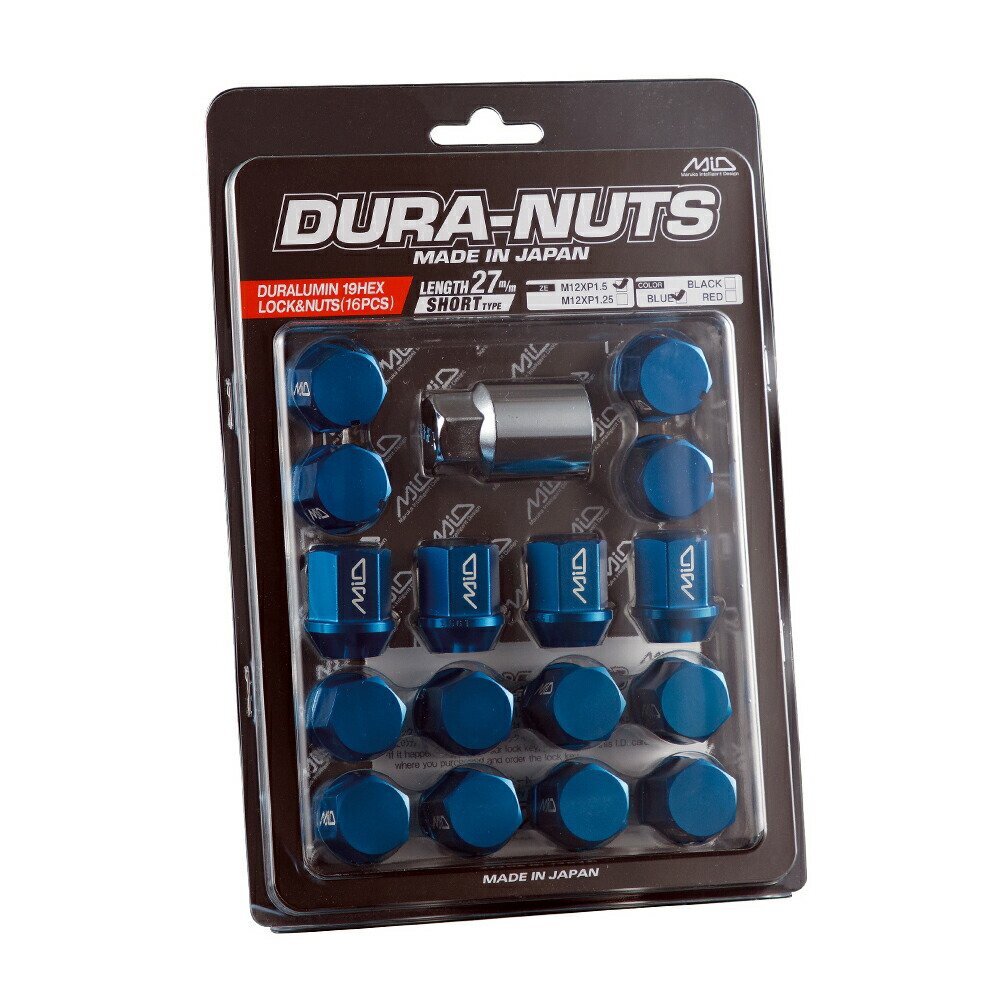 MID DURA-NUTS ジュラルミンロック&ナットセット L27 ブルー M12×P1.5 4H用 16個パック拍卖