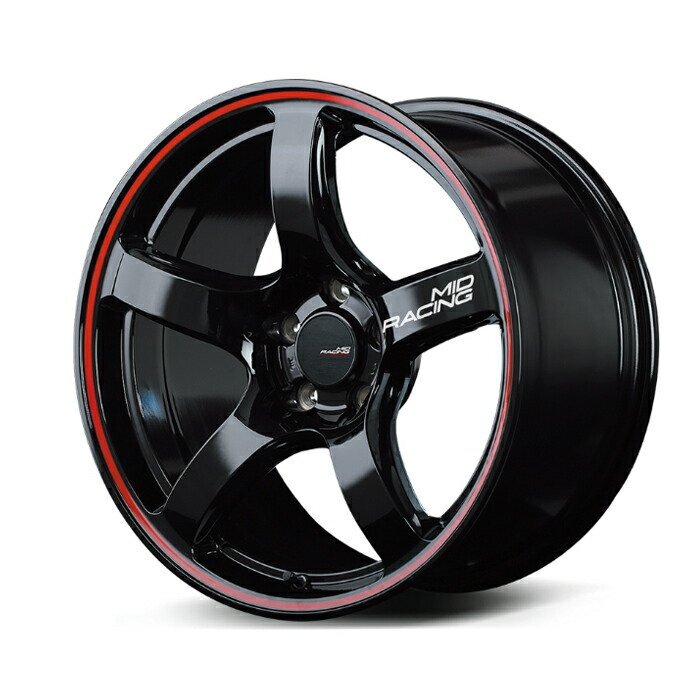 MID Racing R50 アルミホイール4本セット 17x7.0J 5H PCD100 +48 (アールゴーマル ブラック/リムレッドライン)拍卖