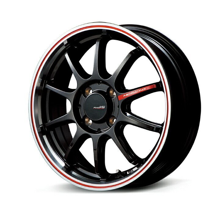 MID Racing R10 アルミホイール4本セット 17x7.0J 4H PCD100 +45 (アールテン CBPR クリスタルブラック/リムポリッシュ+レッド)拍卖