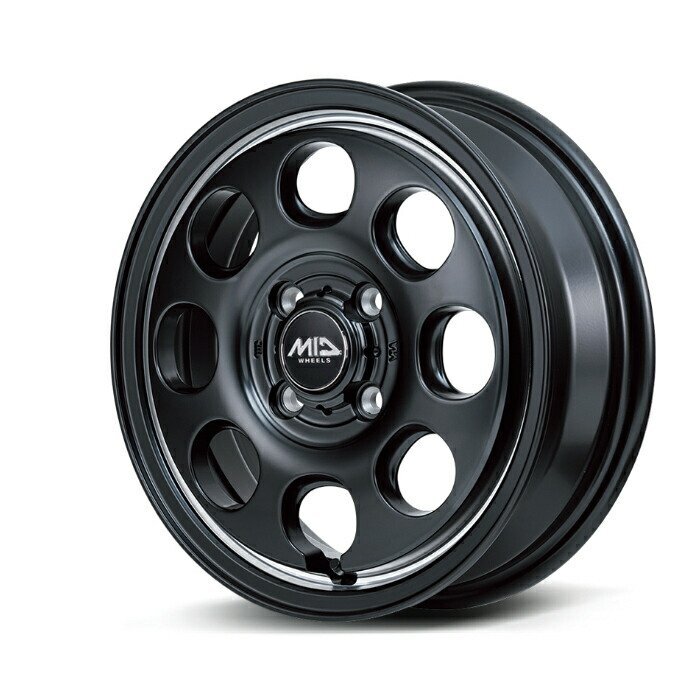 MID WHEELS GARCIA Palm8 アルミホイール4本セット 14x4.5J 4H PCD100 +45 (ガルシア パームエイト セミグロスブラック/ヴァーレイポリッ拍卖