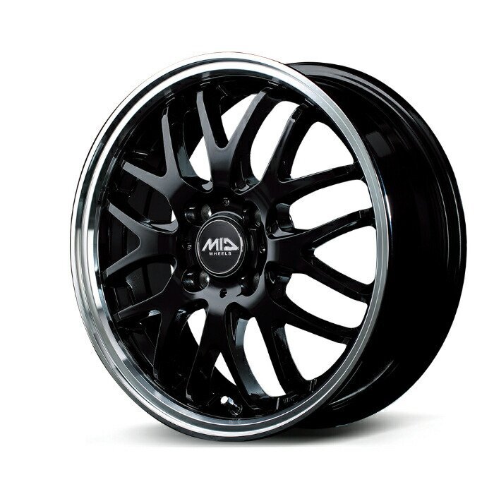MID WHEELS EXE10 アルミホイール4本セット 15x4.5J 4H PCD100 +45 (エグゼテン グロッシーブラック/リムポリッシュ)拍卖