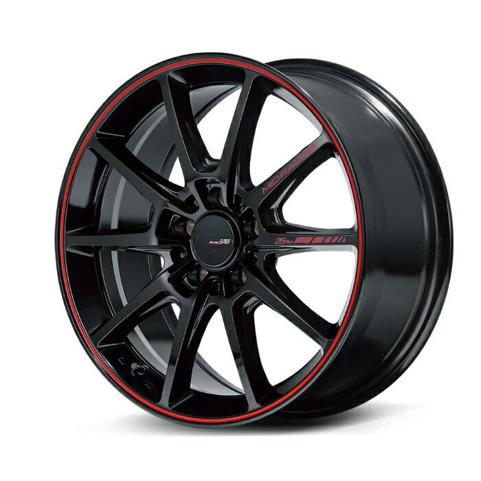 MID Racing R25 plus アルミホイール4本セット 18x7.5J 5H PCD114.3 +50 (アールニーゴープラス ブラック/リムレッドライン)拍卖