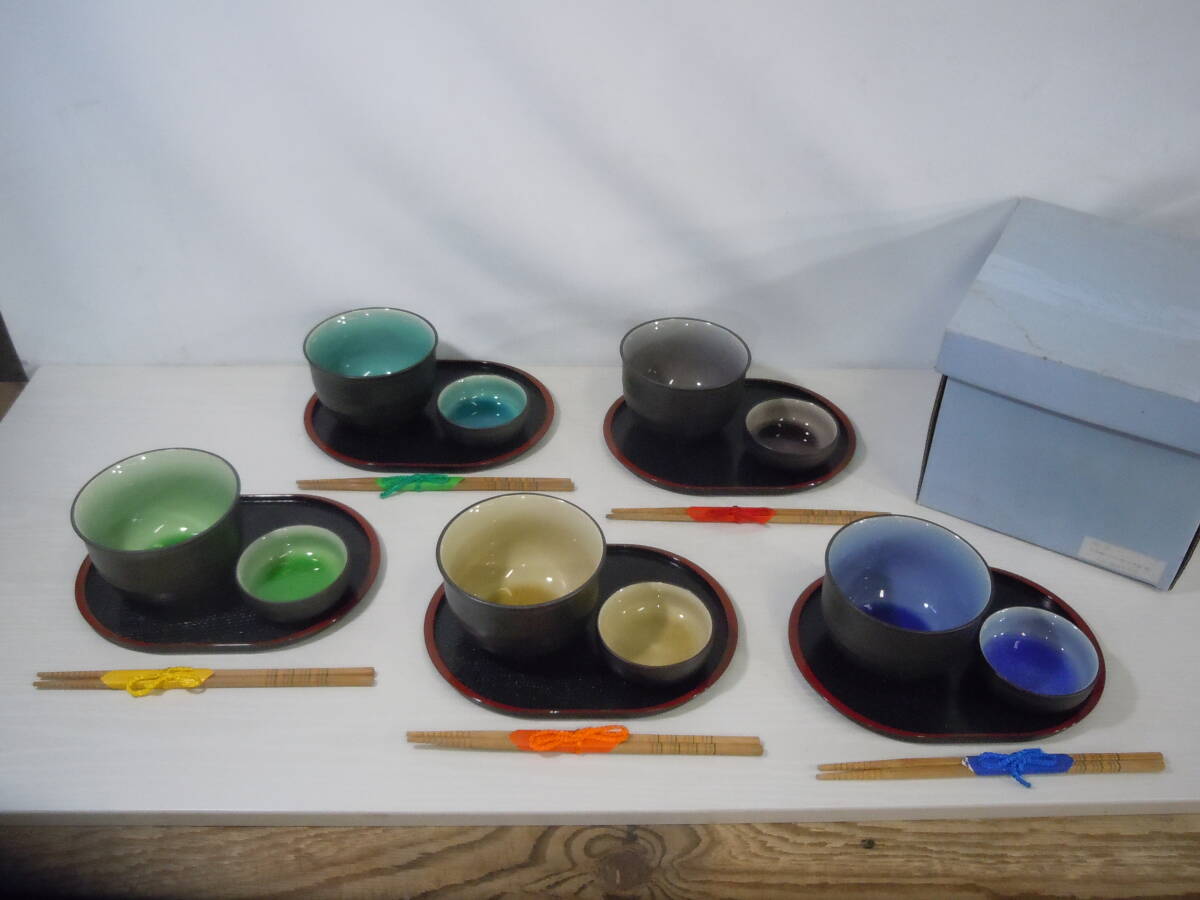 ◆和食器 五彩釉もてなし揃(小判盆・箸) 食器 盆セット※現状品■80拍卖