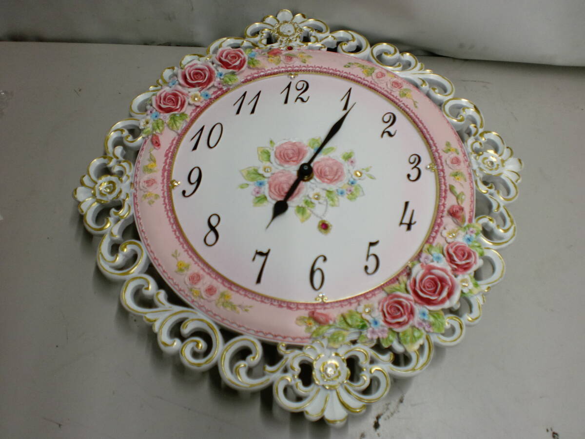●花柄 壁掛け時計 メーカー不明 約37cm×39cm※現状品■100拍卖