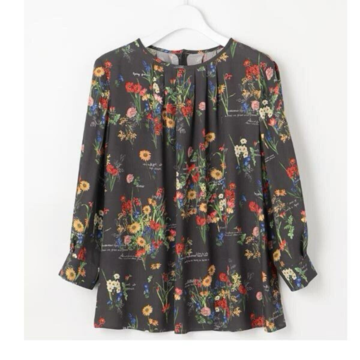 自由区【洗える】フラワーガーデンプリント ブラウス(40・Lサイズ・スレート)新品拍卖
