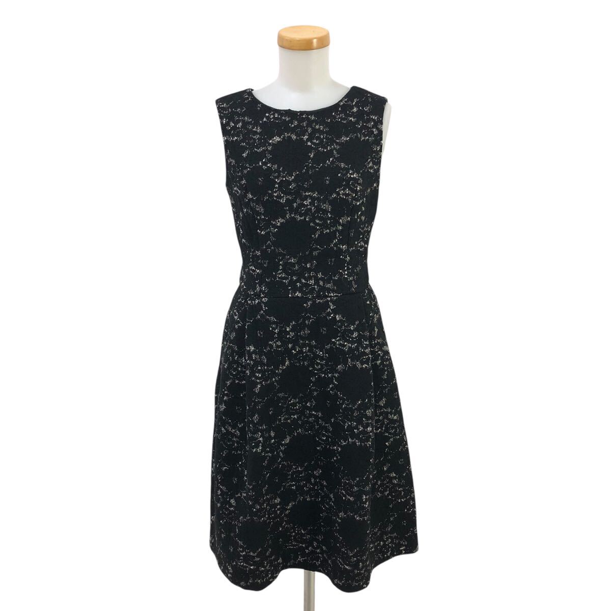 10Nm326-76 M-PREMIER BLACK エムプルミエ ブラック ラメ レース ノースリーブ ワンピース ワンピ ドレス 黒 レディース 36 日本製拍卖