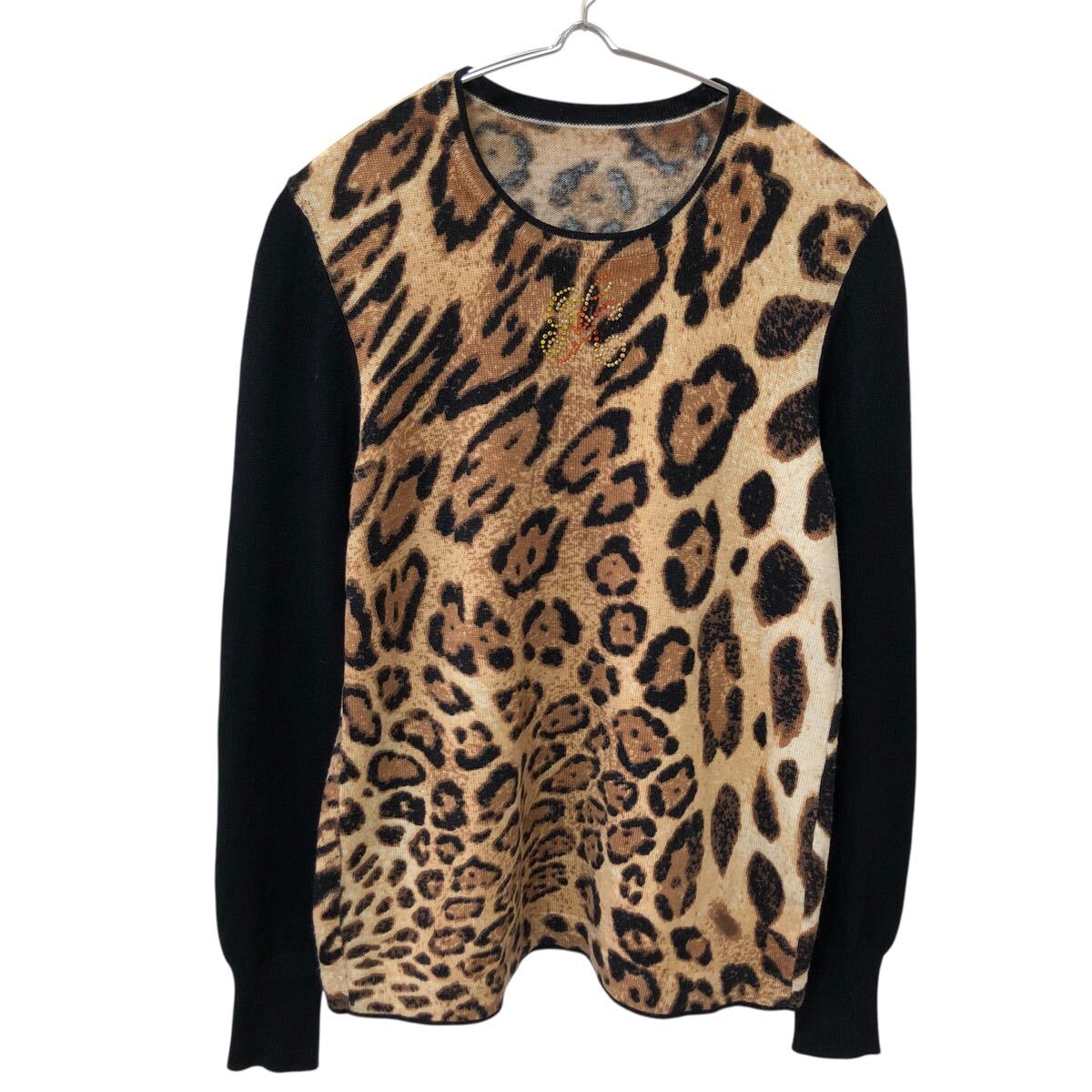 10NG004-12 伊太利屋 イタリヤ GK ITALIYA トップス ニット 長袖 豹 彪 ヒョウ レオパード レディース 9 M相当 ブラック拍卖