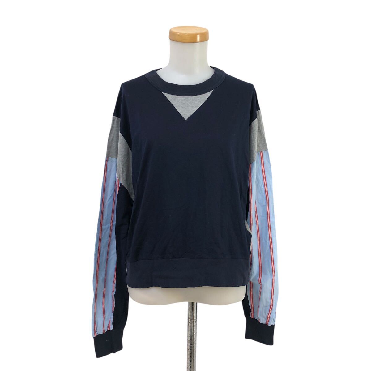 10Nm329-42 blanc basque ブランバスク 異素材 切り替え 配色 デザイン 長袖 Tシャツ カットソー ロンT トップス ネイビー系 レディース 38拍卖