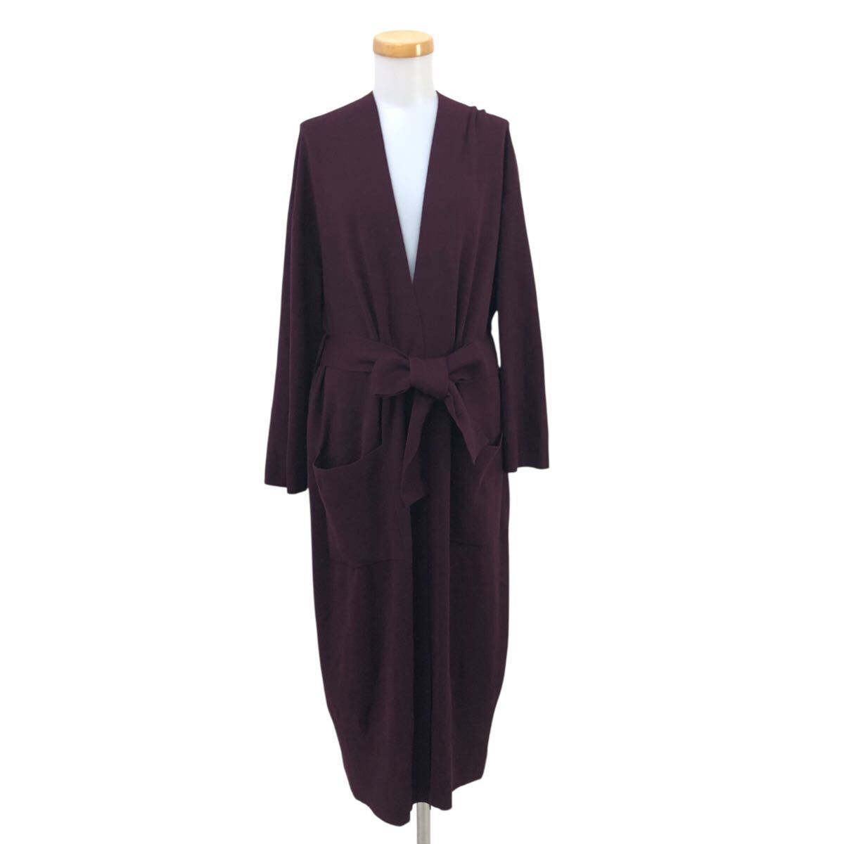 10m661-58 良品 Mila Owen ミラオーウェン 長袖 ロング ニット カーディガン ロングカーディガン 上着 羽織り トップス バーガンディ 0拍卖