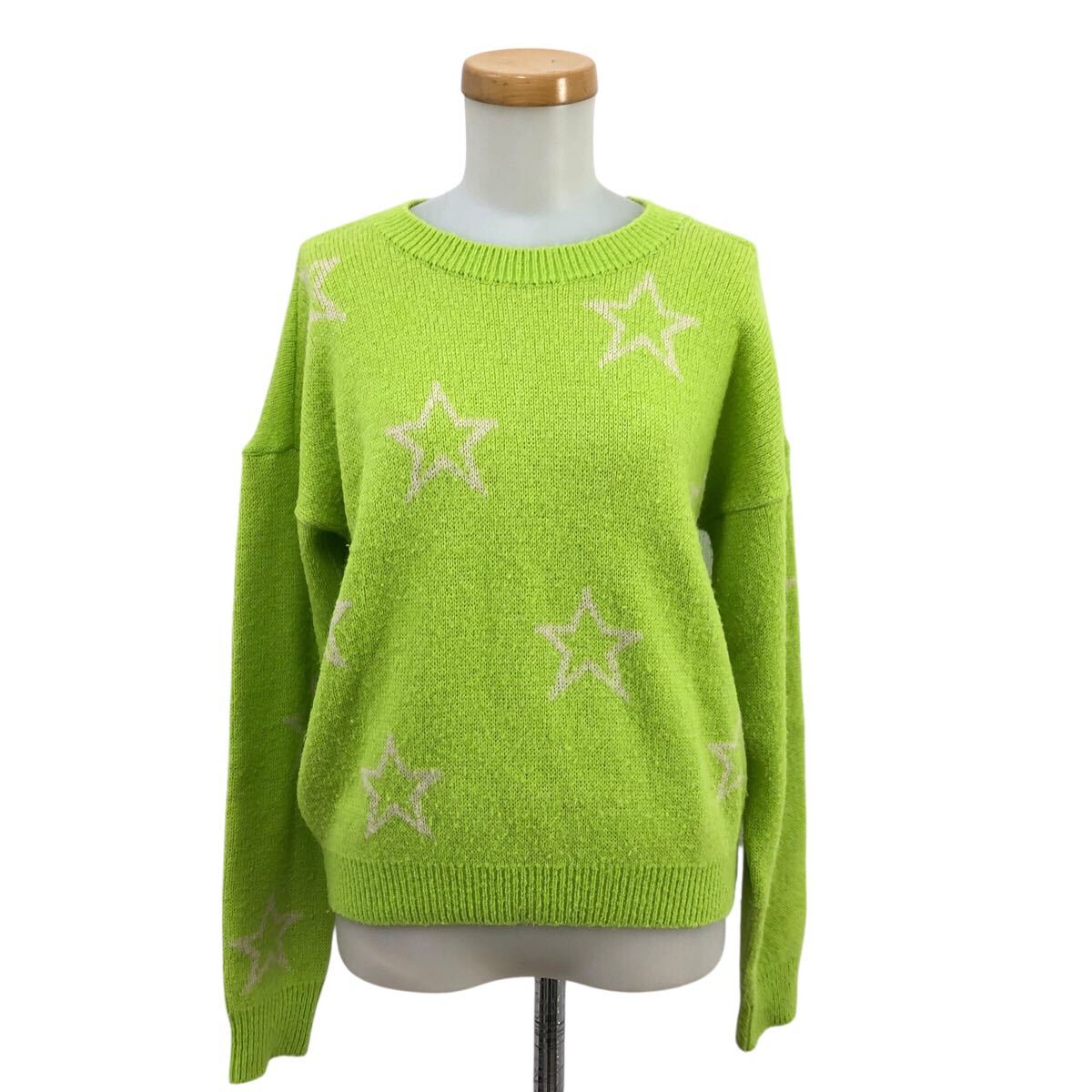 10Nm329-53 LANVIN en blue ランバン オンブルー 星 スター 柄 長袖 ニット セーター プルオーバー トップス グリーン系 レディース 38拍卖