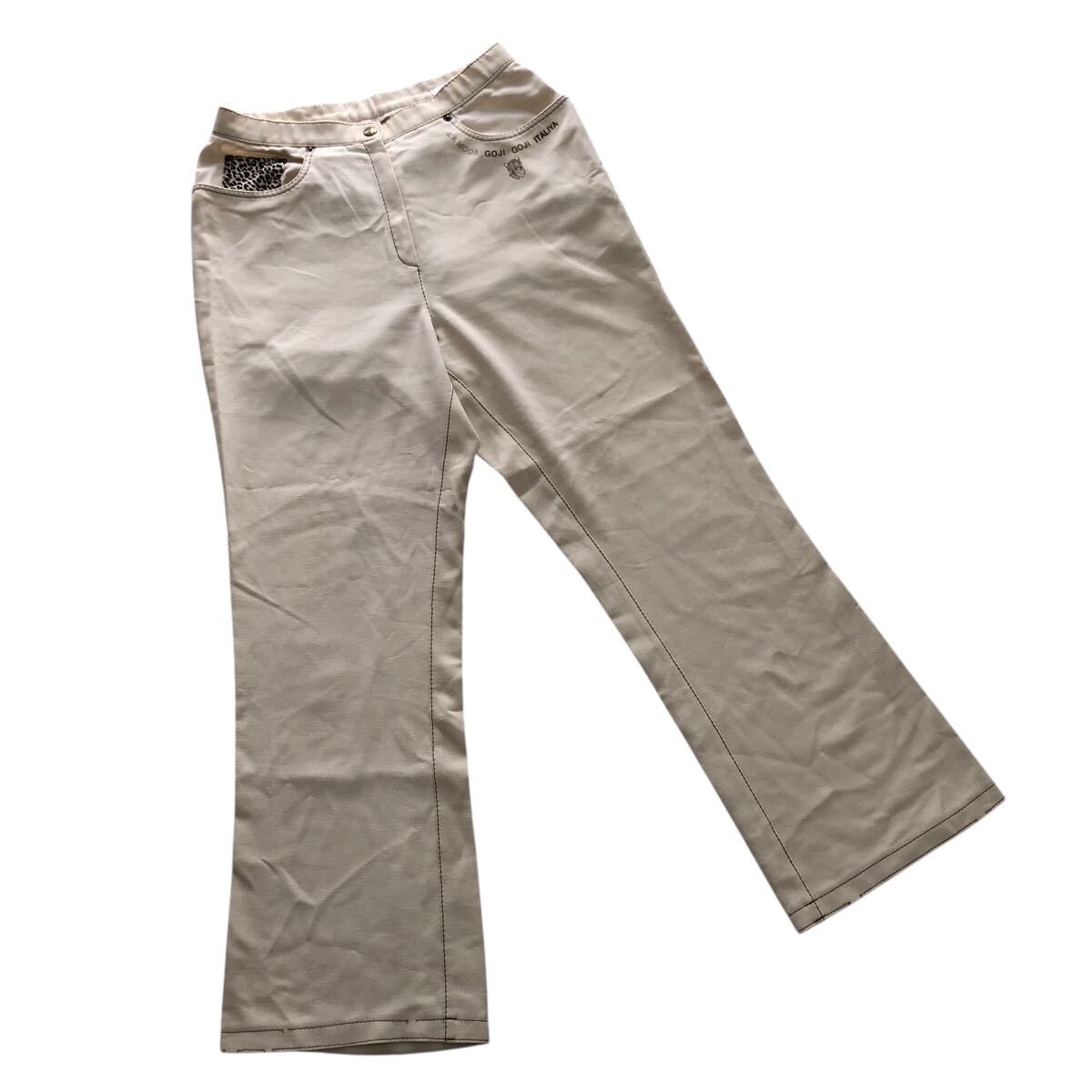 10NG005-15 伊太利屋 イタリヤ GK ITALIYA ボトムス パンツ ズボン ロゴ ヒョウ柄 レディース 9 M相当 クリーム拍卖