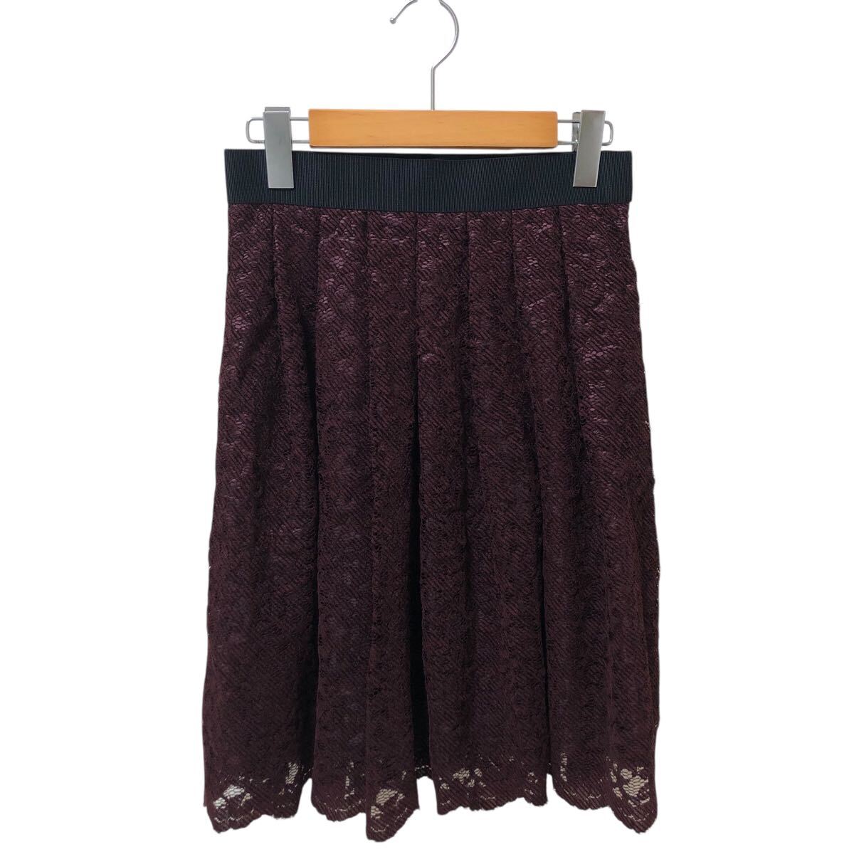10NG005-26 LANVIN en blue ランバン オンブルー スカート レース ひざ丈 ウエストゴム サイドファスナー レディース 38 M相当 ボルドー拍卖