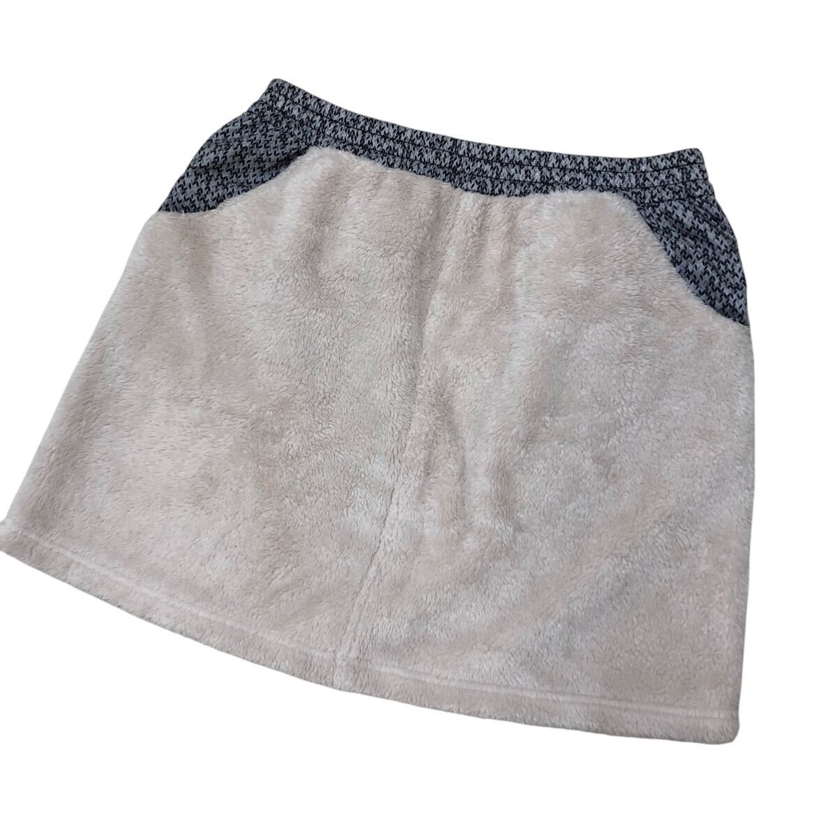 10NK006-73 adidas アディダス ゴルフ ゴルフウェア ミニ スカート ボア フリース ベージュ グレー 総柄 レディース 女性用 L拍卖