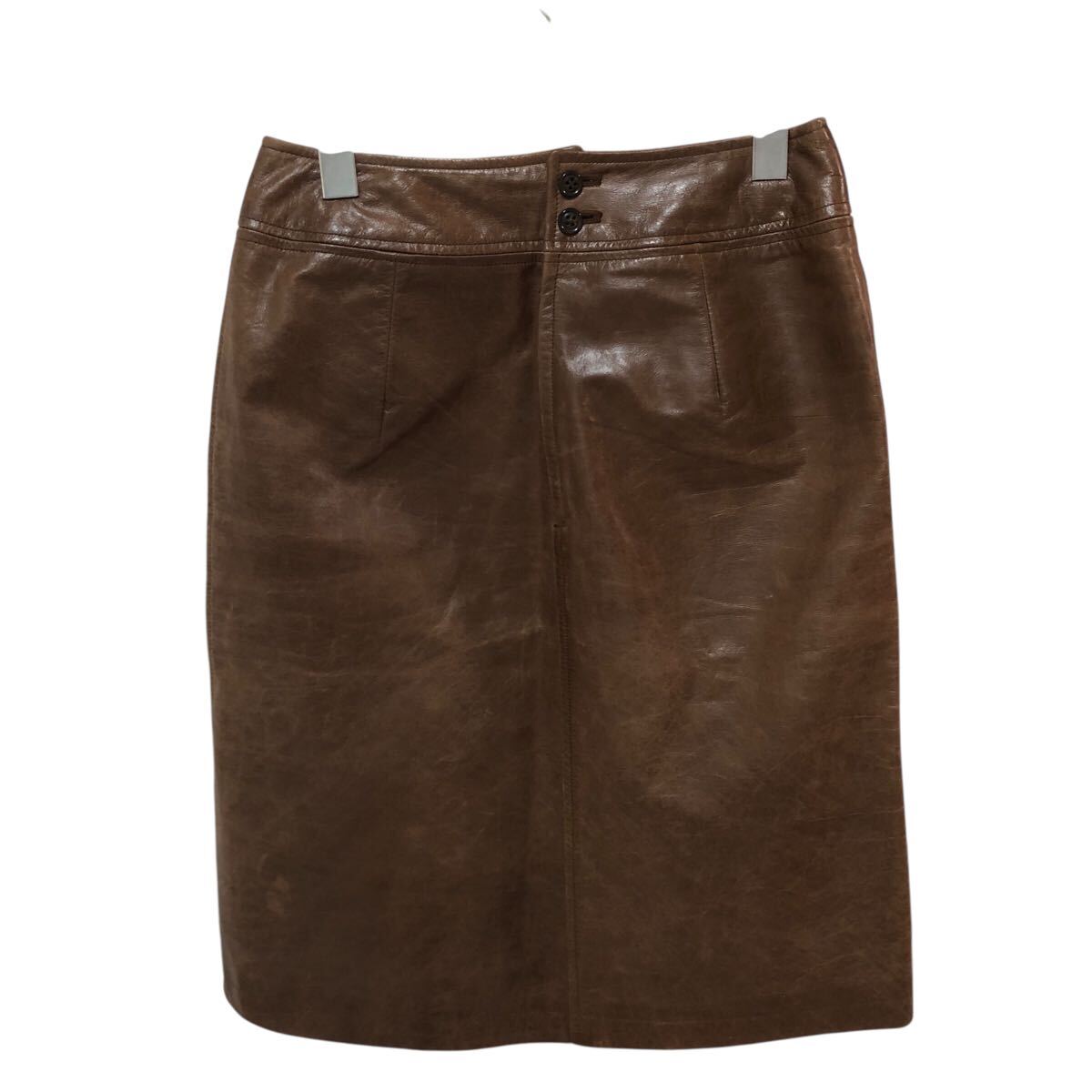 10NG005-29 MK MICHEL KLEIN ミッシェルクラン 本革 スカート ひざ丈 タイトスカート バックスリット レディース 38 M相当 ブラウン 拍卖