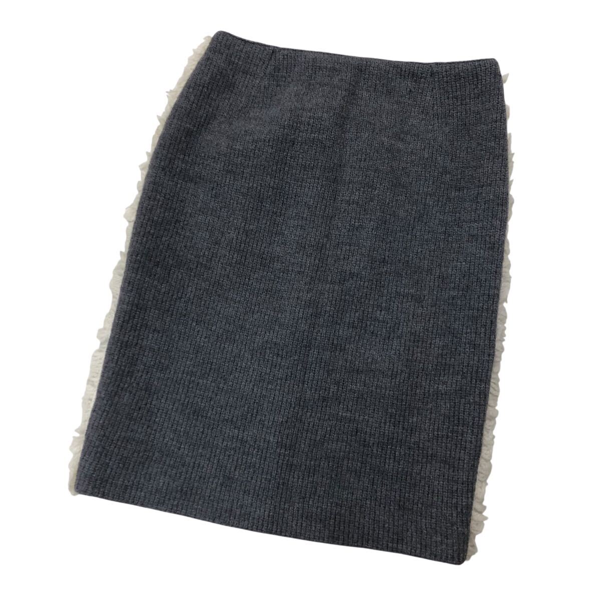 10NK007-87 EPOCA エポカ ウール ニット 編み込み タイト ミニ スカート 膝丈 グレー 白 レディース 女性用 40拍卖