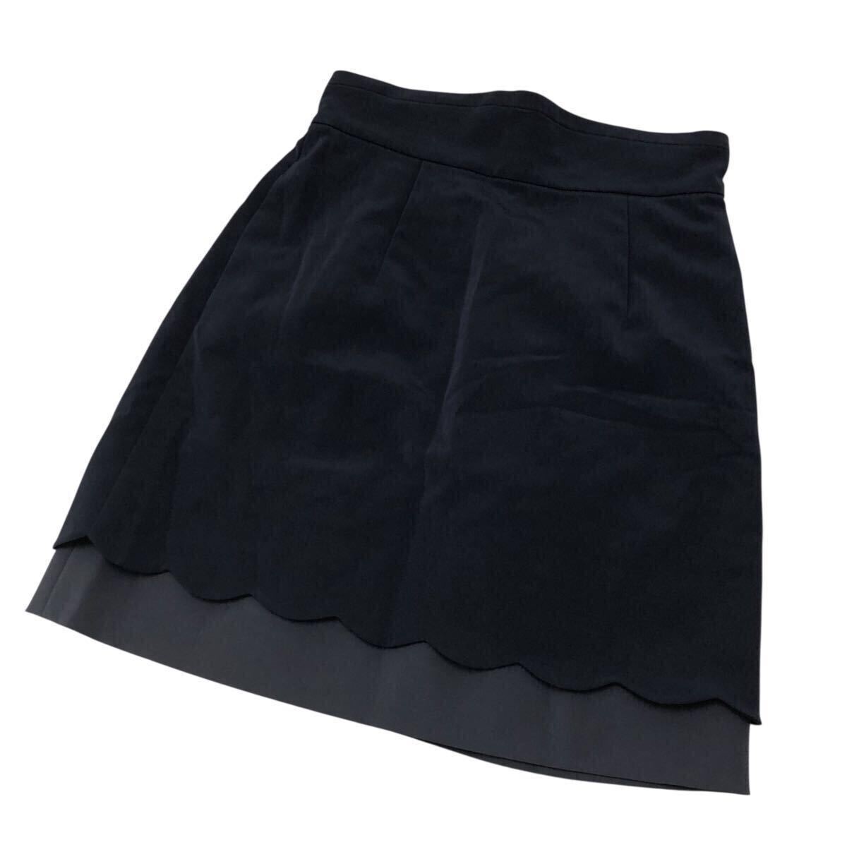 10NK007-1 FOXEY NEW YORK フォクシー ミニ スカート ボトムス ストレッチ 二重 ふりふり デザイン ネイビー グレー レディース 女性用 38拍卖