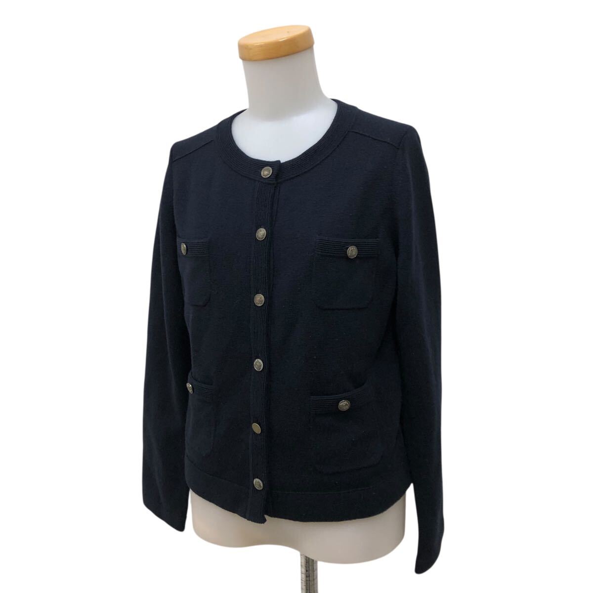 10NK008-19 AMACA アマカ ウール 毛100% ニット カーディガン カーデ 上着 羽織り トップス ネイビー レディース 女性用 40拍卖