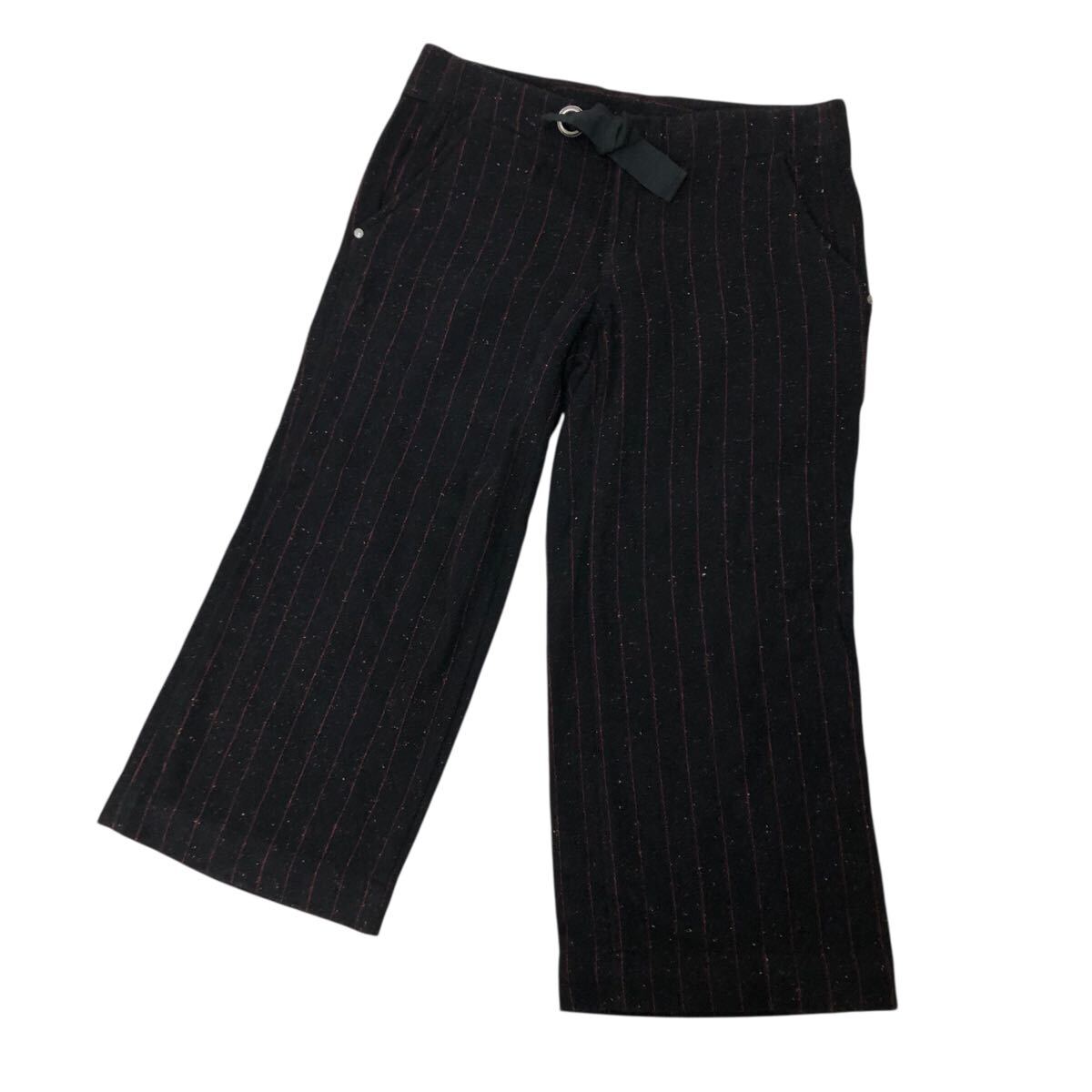 10NK008-23 DIESEL ディーゼル シルク混 ツイード ウール ニット パンツ ボトムス ストライプ 黒 赤 7分丈 レディース 女性用 28拍卖