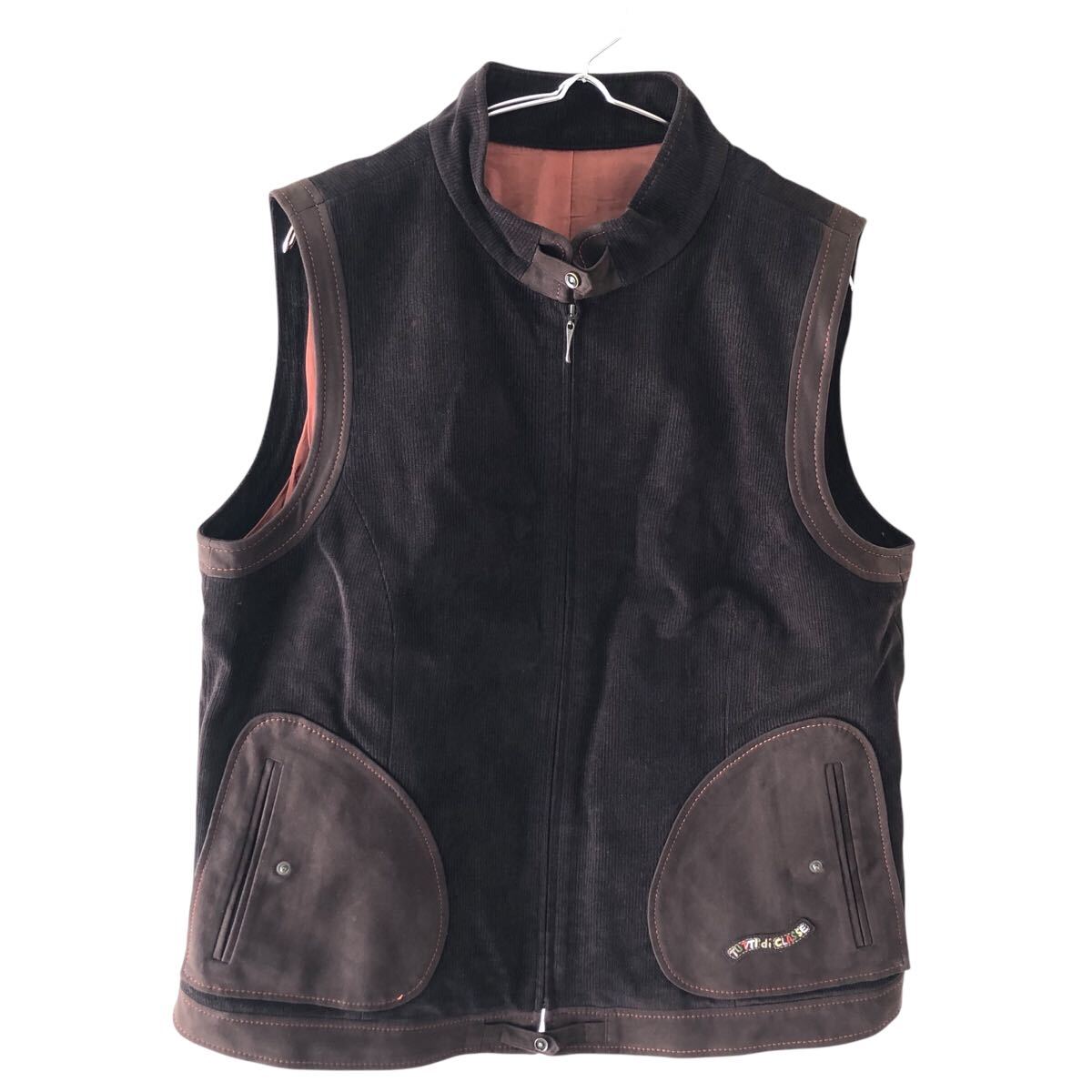 10NG007-63 Leilian ORIGNAL レリアン オリジナル ベスト フルジッパー トップス ポケット コーデュロイ 15 LL〜3L相当 ブラウン拍卖