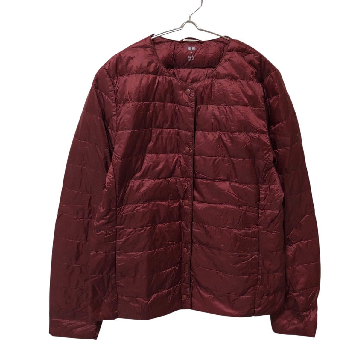 10NG007-75 UNIQLO ユニクロ ダウン 90% ダウンジャケット アウター ノーカラー 軽量 総ボタン ナイロン レディース M ボルドー拍卖