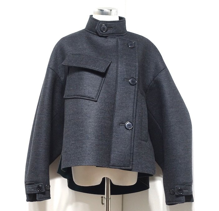 22AW 定価6.1万 超美品 ENFOLD エンフォルド ウールボンディング ショートコート 300FA230-0850 グレー ウール レディース 38 ジャケット拍卖