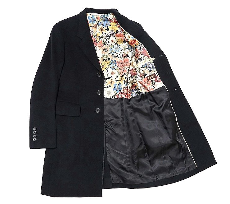 カシミヤ100% 17AW 定価18.7万 極美品 Paul Smith COLLECTION ポールスミス フローラル柄裏地 ピュアカシミヤ チェスターコート メンズ S拍卖