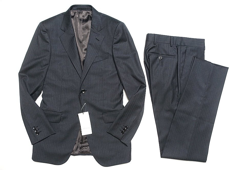 定価40万 新品未使用 GUCCI グッチ マイクロヘリンボーン スーツ セットアップ ミケーレ期 252024 ウール ダークグレー メンズ 44拍卖