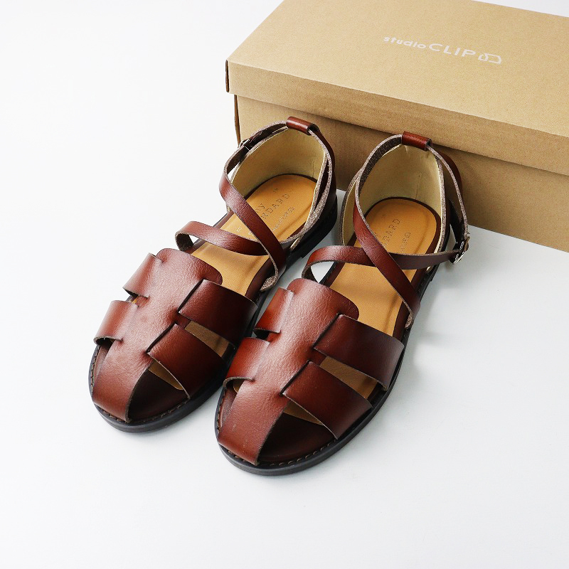 スタジオクリップ studio CLIP my STANDARD フェイクレザー手染め風 フラットサンダル M/23cm ブラウン┃茶色【2400014627039】拍卖