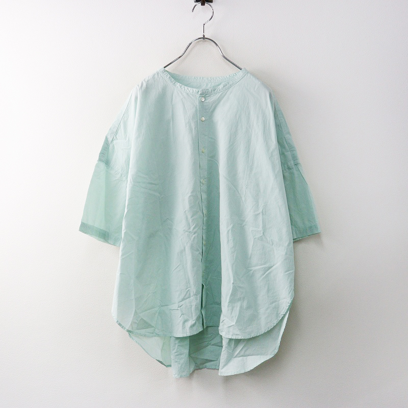 プリット prit コットンワイドノーカラーシャツ\ミントグリーン ブラウス 半袖 トップス【2400014635683】拍卖
