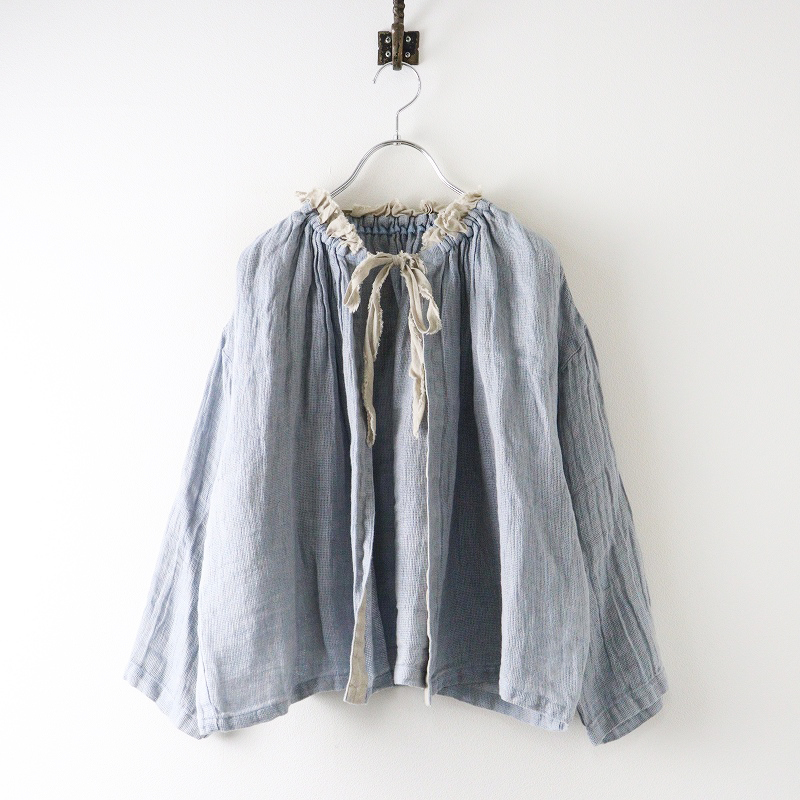美品 2024SS 定価2.8万 ネストローブ nest Robe リネンパナマボレロブラウス F ライトブルー┃トップス 長袖 前開き【2400014637601】拍卖