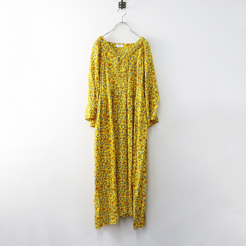 美品 2023SS シップスエニィ SHIPS any ボタニカルエンパイアラインワンピース F\イエロー レーヨン ドレス フラワー【2400014612028】拍卖