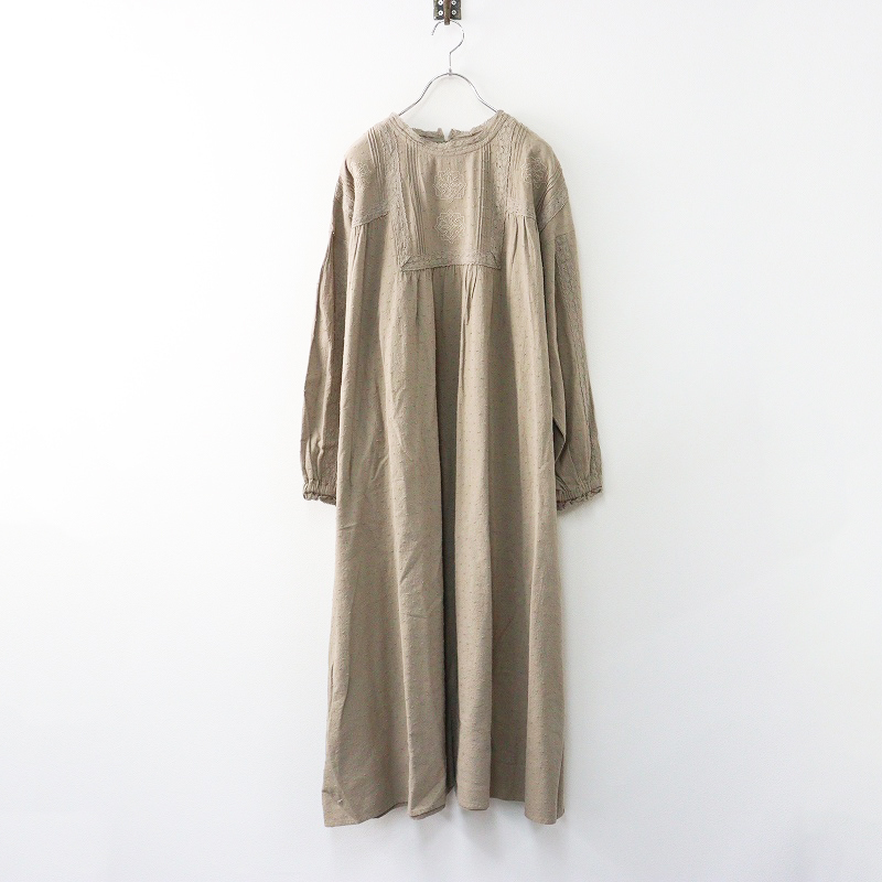 新品 未使用 サマンサモスモス Samansa Mos2 SM2 レースと刺繍のドビーワンピース F‖モカドレス ロング フリル 長袖【2400014675252】拍卖