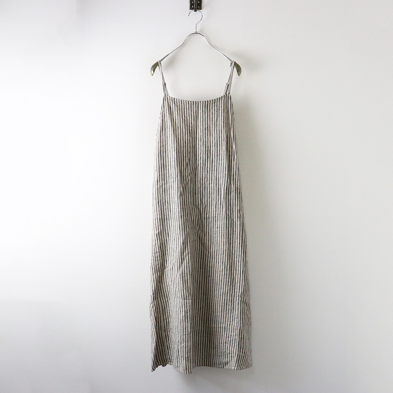サマンサモスモス Samansa Mos2 SM2 ストライプ リネンキャミワンピース F‖ベージュ ドレス ロング フレア【2400014675238】拍卖