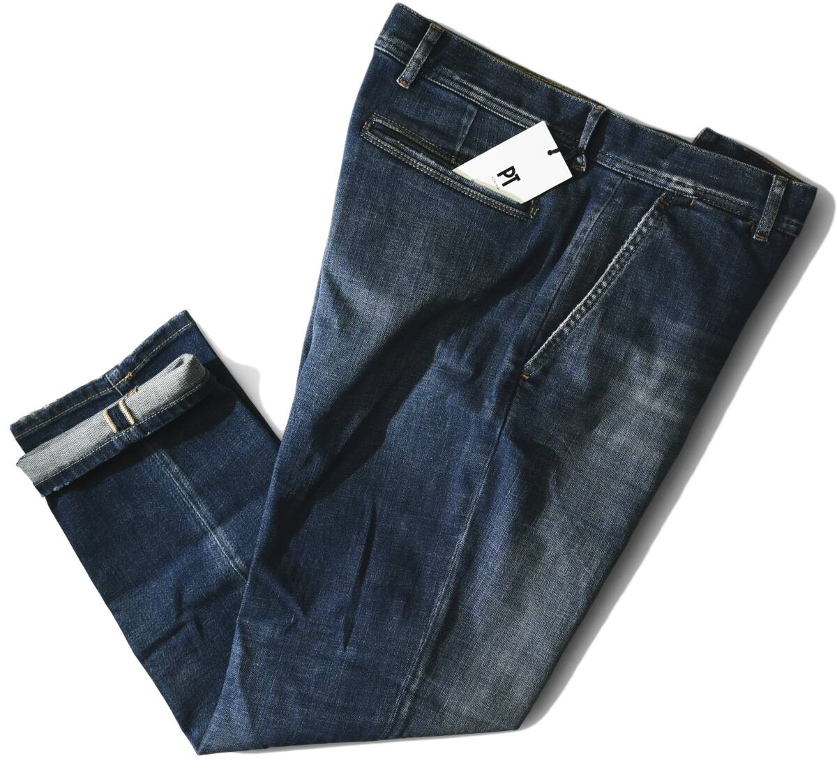 7,5万【PT TORINO 新品】通年対応ストレッチ快適生地◇旬なこなしが楽しめるワイドテーパード◇スラックス顔,ジーンズ顔のデニムスラックス拍卖