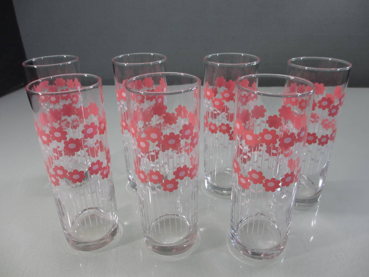 アデリア 花柄グラス ラプソディー ゾンビーグラス ピンク 7個セット 15cm 5.5φ 昭和レトロアンティーク 美品拍卖