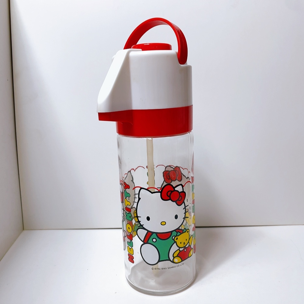 送料無料 即決 中古 長期保管品★レトロ ハローキティ 冷茶ボトル お茶ポット ガラス製 1990年 サンリオ SANRIO 当時物 希少レア拍卖