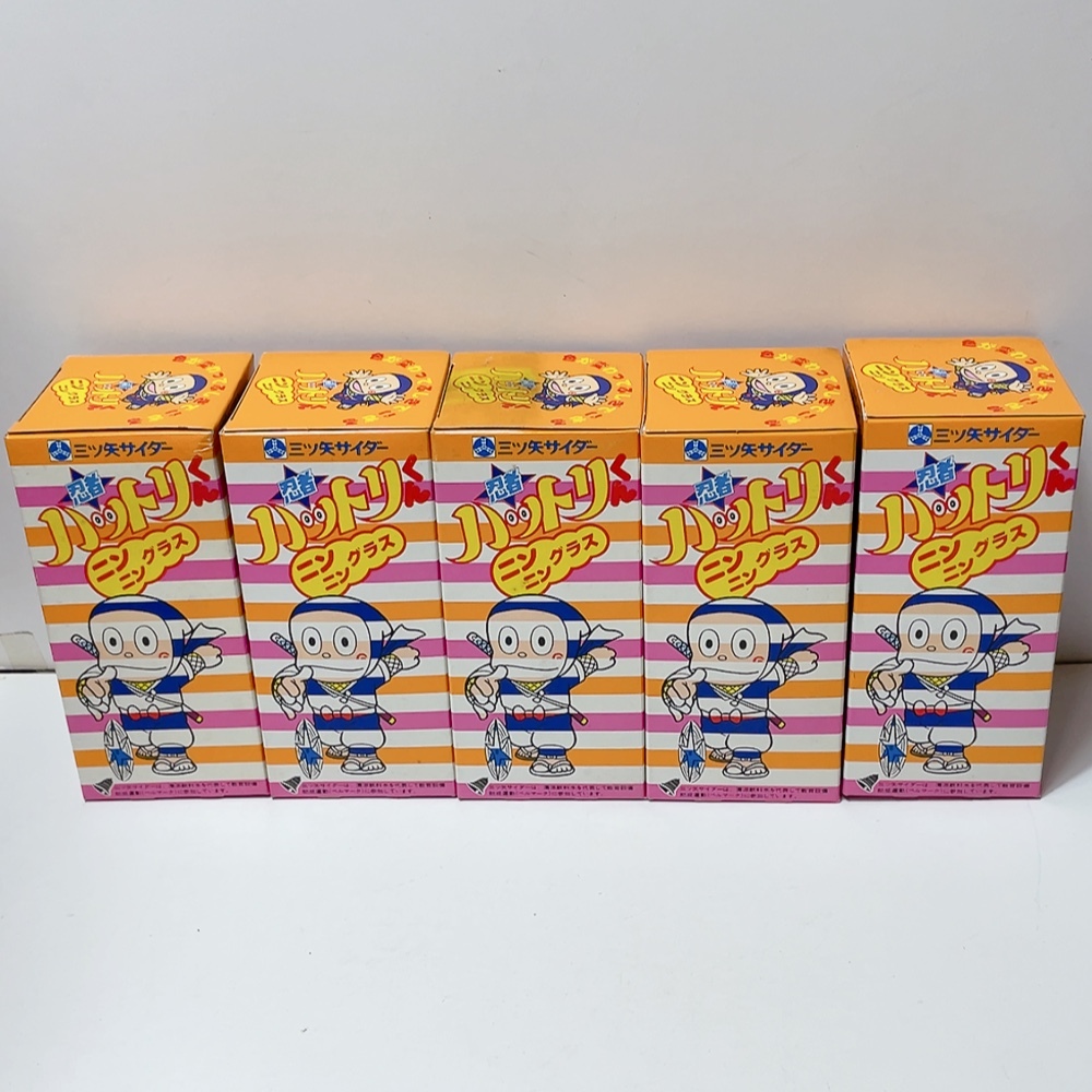 即決 送料無料 未使用品 長期保管品★当時物 アサヒビール 三ツ矢サイダー 忍者ハットリくん ニンニングラス 5個セット まとめ 昭和レトロ拍卖