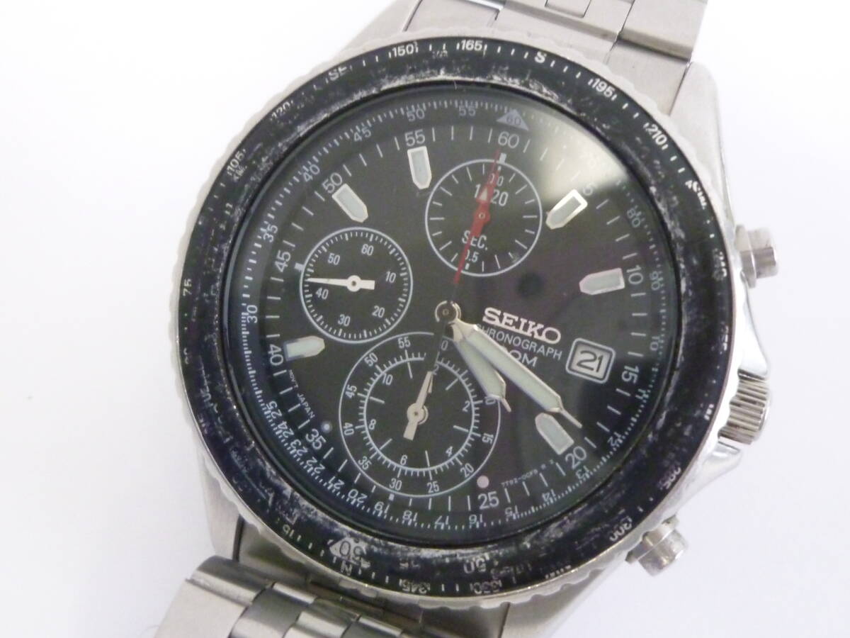 72240◆腕時計 SEIKO/セイコー 7T92-0CF0 クロノグラフ 100M 電池式/クォーツ シルバーカラー/銀色 黒文字盤 デイト 3針◆拍卖