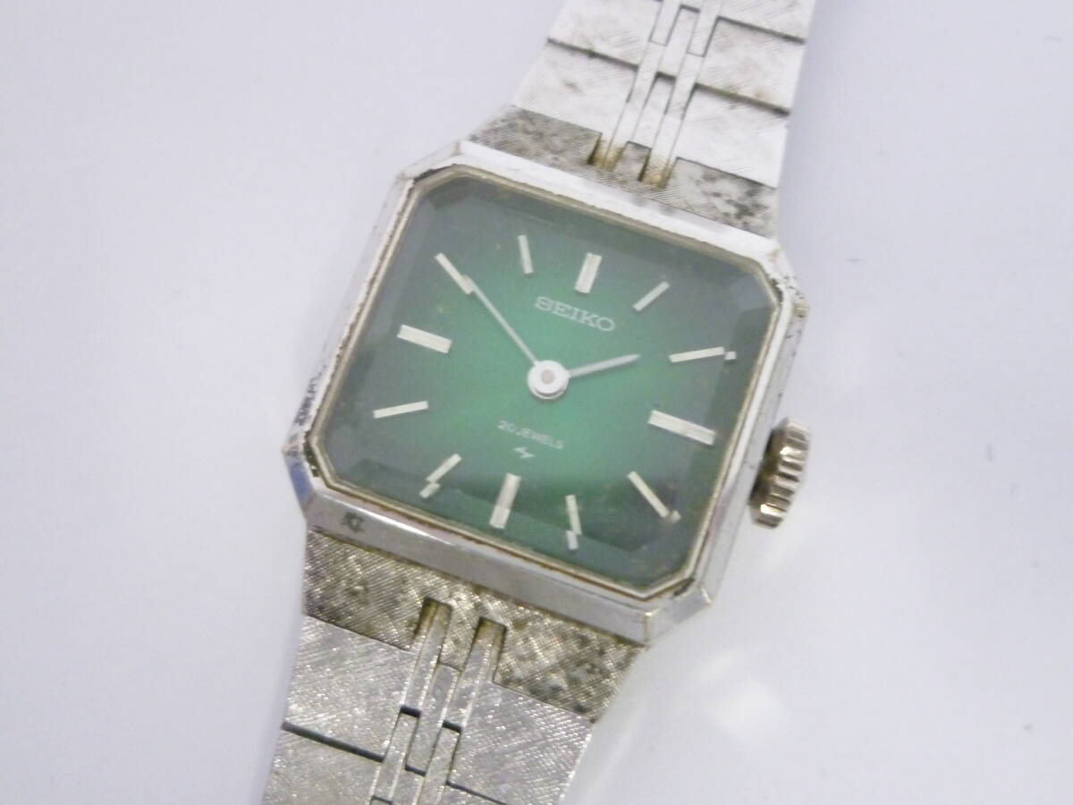 72241◆腕時計 SEIKO/セイコー 17-3330 20石 機械式/手巻き シルバーカラー/銀色 緑文字盤 2針◆拍卖