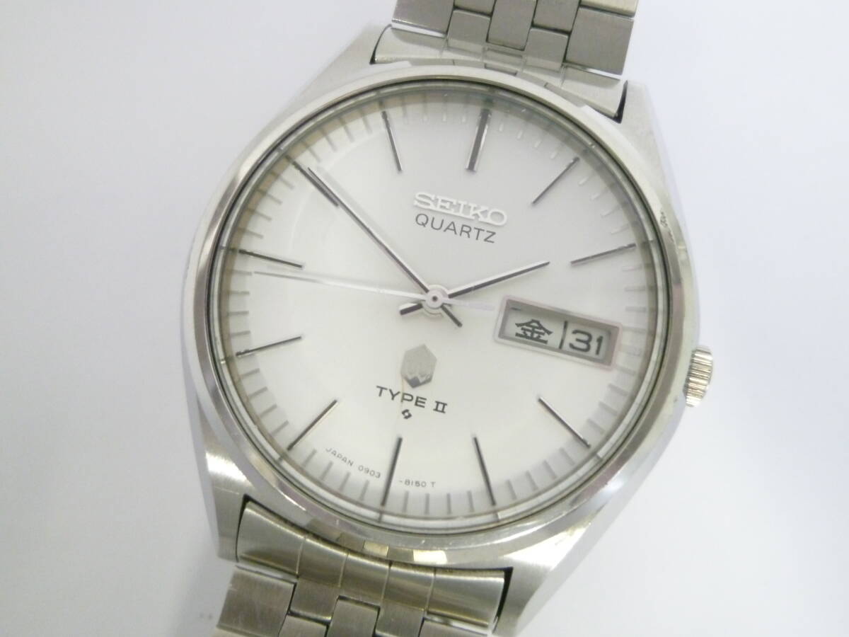 72243◆腕時計 SEIKO/セイコー クオーツ TYPE II 3M22-0010 電池式/クォーツ シルバーカラー/銀色 白文字盤 デイデイト 3針◆拍卖