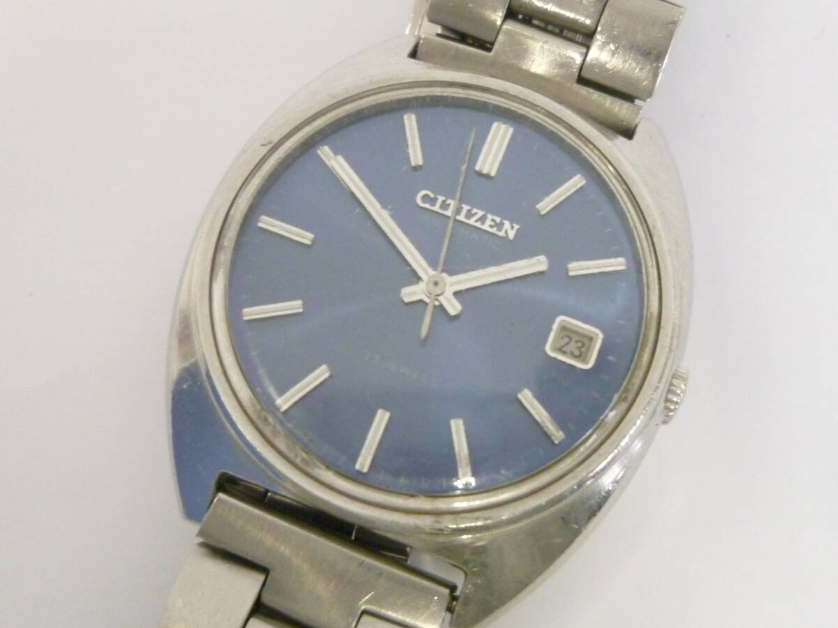 72244◆腕時計 CITIZEN/シチズン 4-820096TA 自動巻き/オートマチック シルバーカラー/銀色 青文字盤 デイト 3針◆拍卖