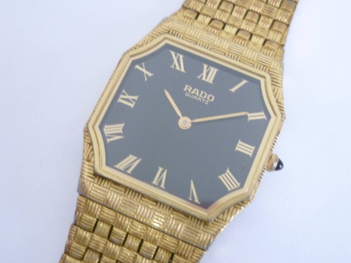 72391◆腕時計 RADO/ラドー 121.9531.2 電池式/クォーツ ゴールドカラー/金色 黒文字盤 2針◆拍卖