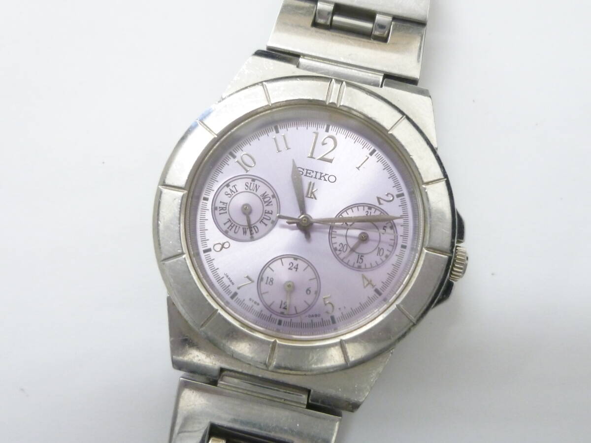 72431◆腕時計 SEIKO/セイコー ルキア 5Y89-0B30 電池式/クォーツ シルバーカラー/銀色 紫系文字盤 クロノグラフ 3針◆拍卖