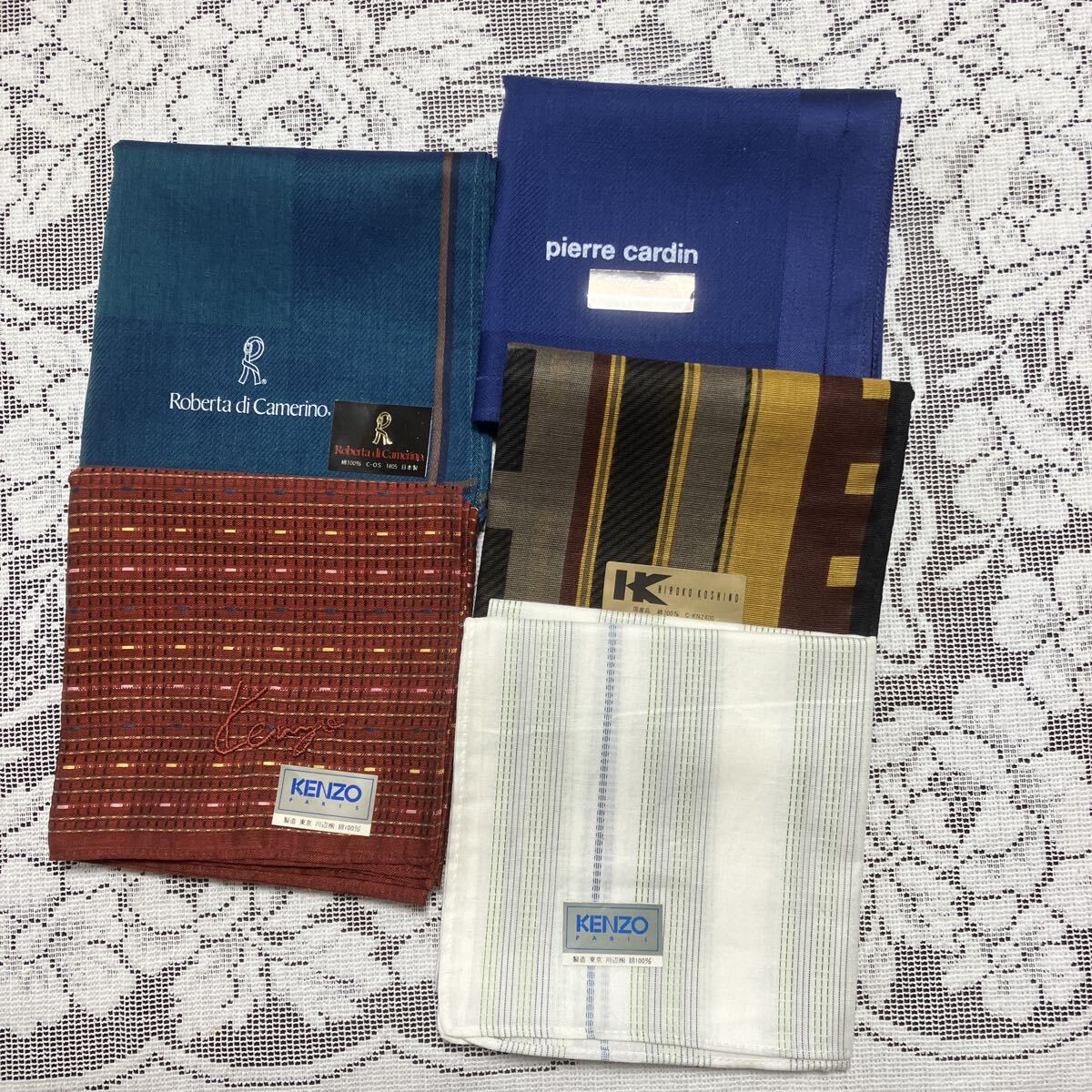 お値下げ 送料無料 KENZO コシノヒロコ ピエールカルダン ロベルタディカメリーノハンカチ5枚セット♪♪ ブランド色々 素敵なメンズ拍卖