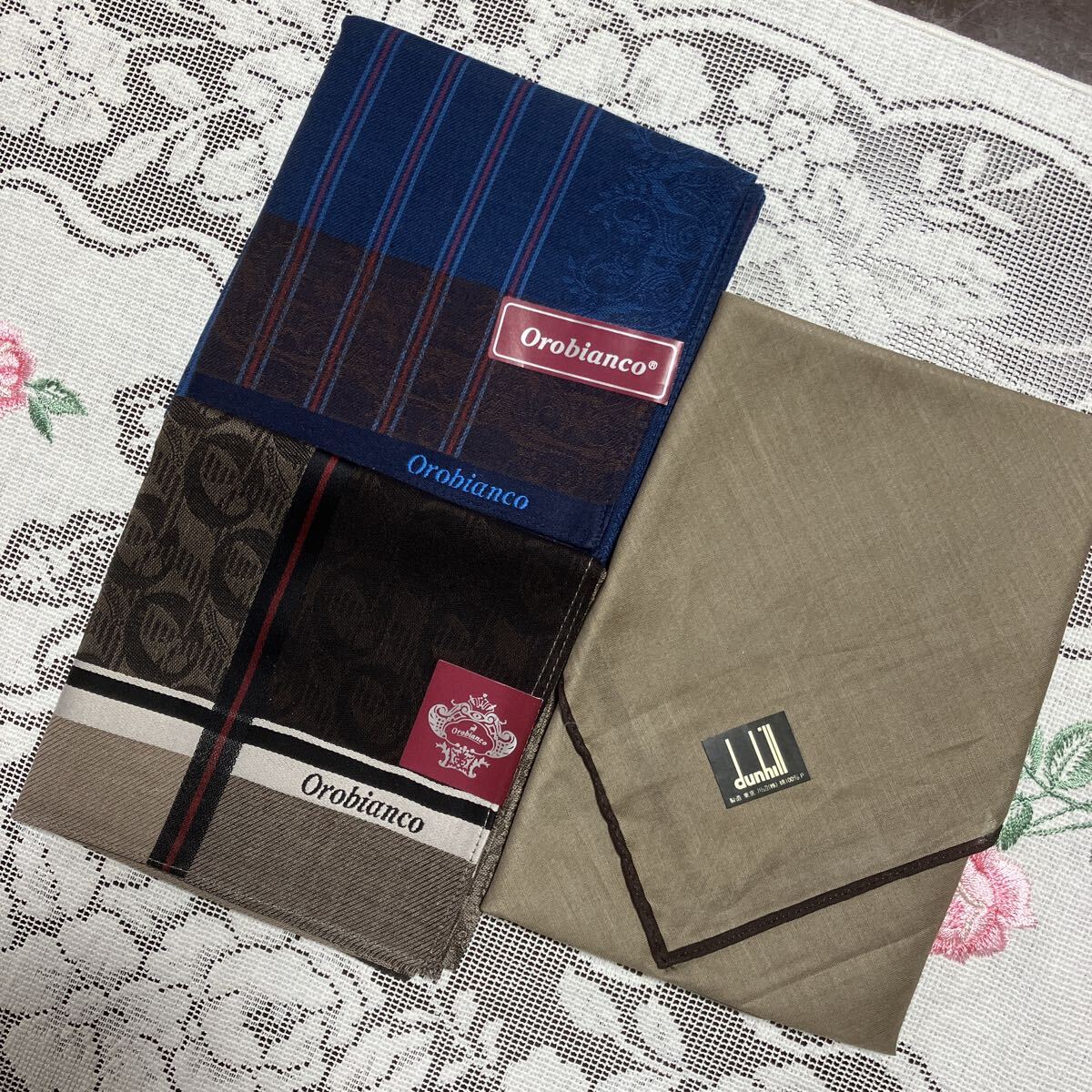 送料無料 オロビアンコ ダンヒルメンズハンカチ3枚セット♪♪無地 柄物 ブランドハンカチ 素敵なメンズに 紳士用拍卖