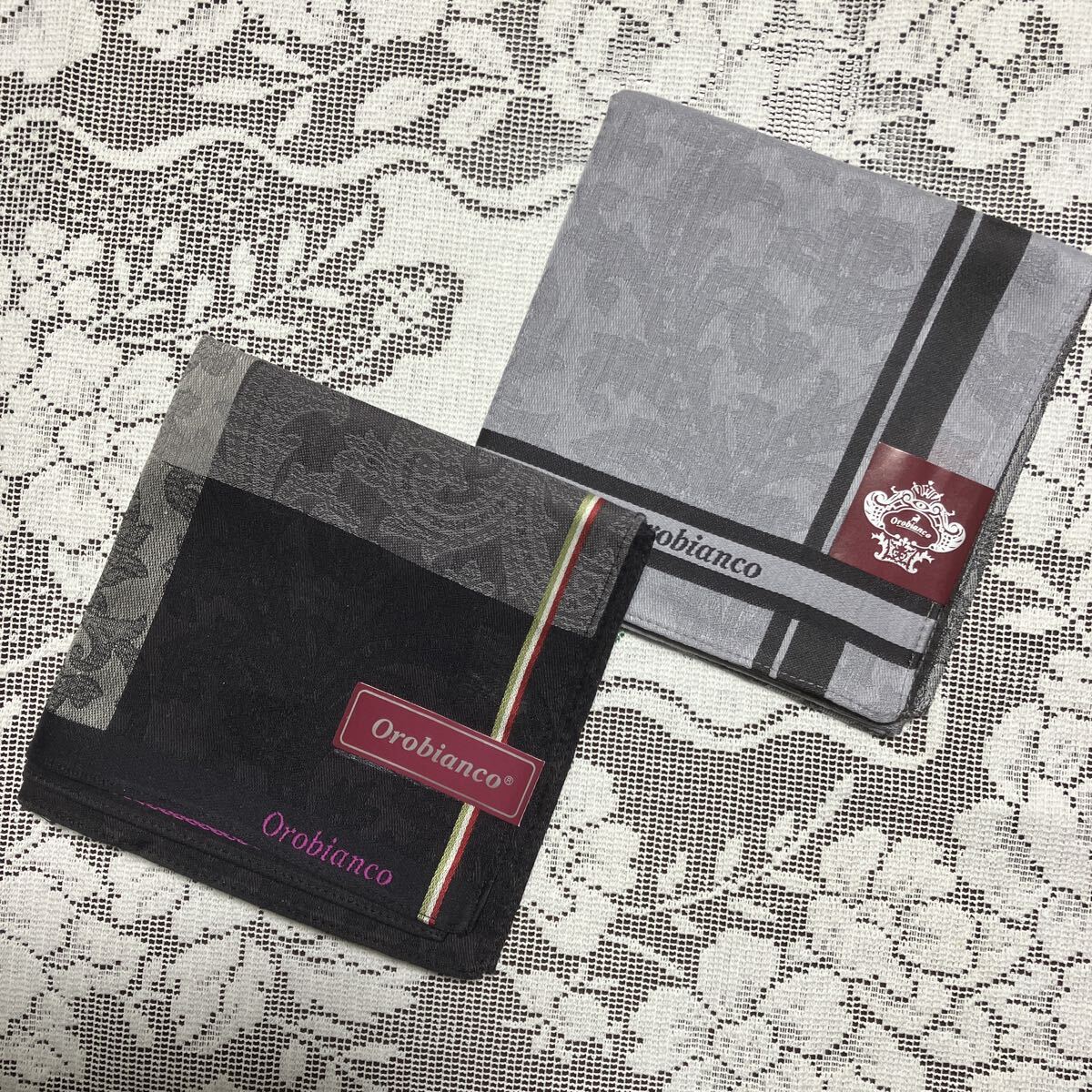 送料無料 オロビアンコメンズハンカチ2枚セット♪♪ブラック系 グレー系 ブランドハンカチ 素敵なメンズに 紳士用拍卖