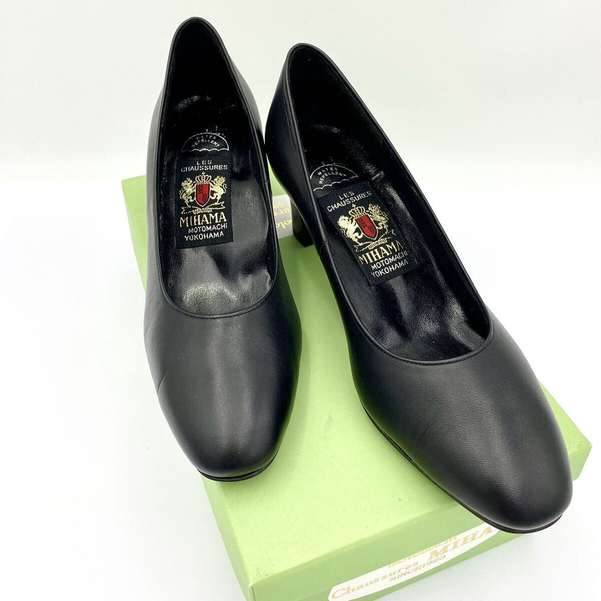 【美品/新品未使用】 MIHAMA ミハマ パンプス ブラック ローヒール 靴 レザー レディースパンプス フォーマル 冠婚葬祭 22.5cm 箱付き拍卖