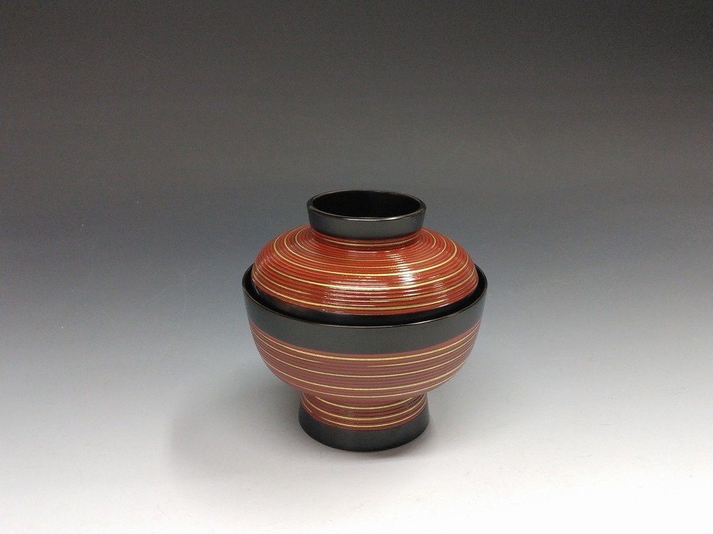 高級食器◆◇輪島塗|Wajima ware( 石川, 平成/2000年頃) 布張本堅地 外朱 千筋金彩 吸物椀 1客◇◆和食器 日本料理 dbsy15247-z拍卖